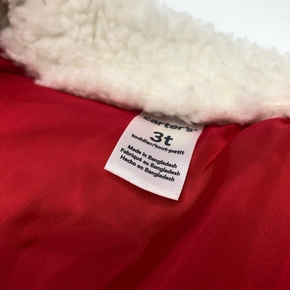 CARTER’S Red Grey Sherpa Collared Color Block Cozy Puffer Snap-up Toddler Vest - Picture 3 of 14